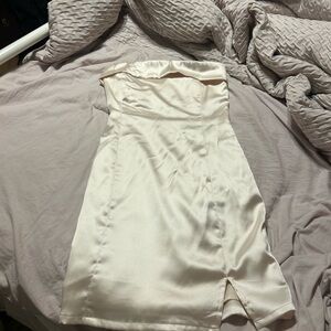 Satin off white strapless dress